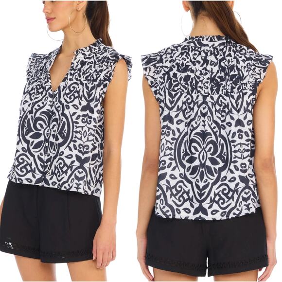 NEW Allison Ruffled Vneck Beaded Sleeveless Tie Top White Size: Extra Small - Picture 1 of 7